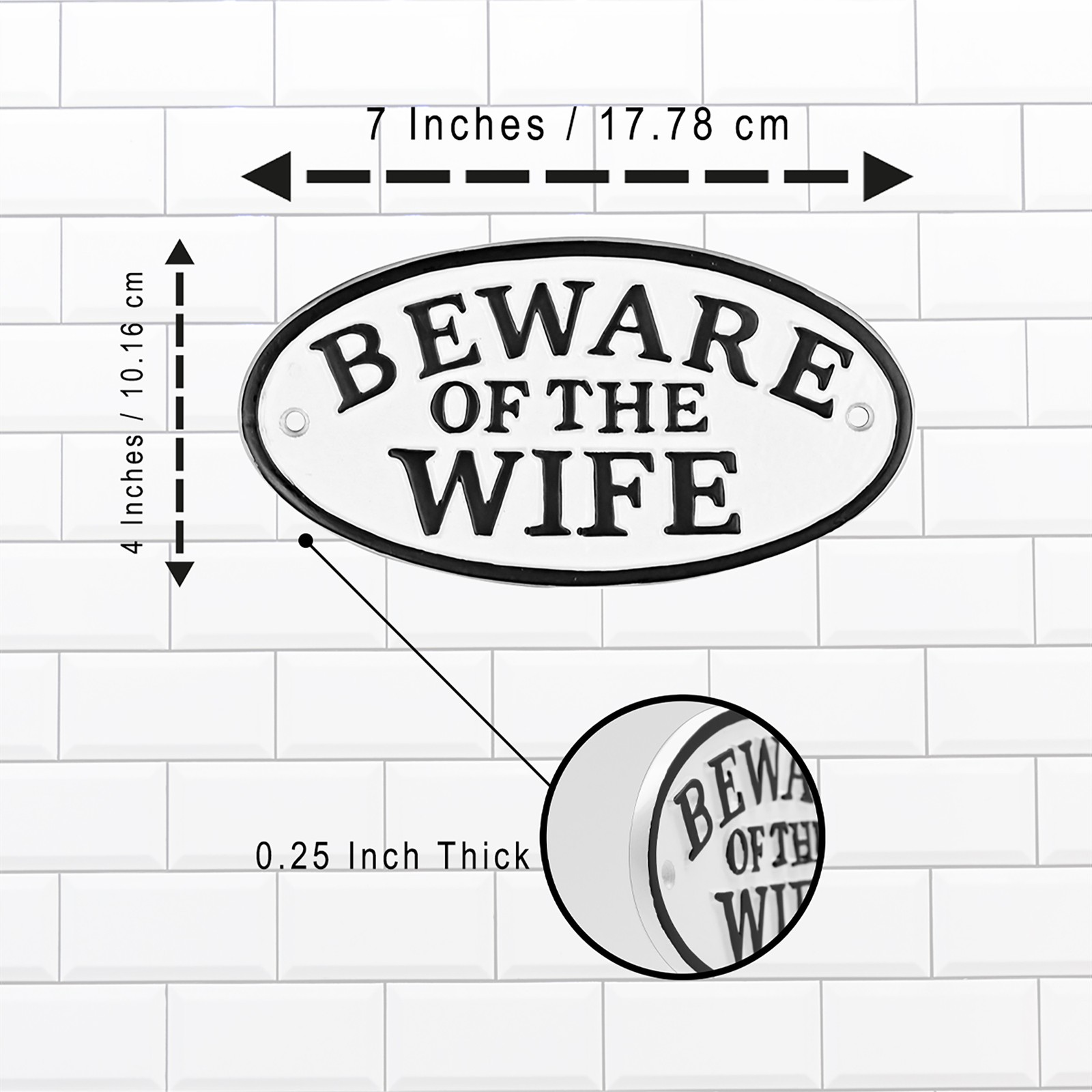 Beware of Wife Funny Cast Iron Sign for Garage Porch or Home Decor Gifts for Men