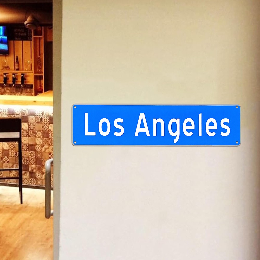 Los Angeles Solid Blue City Street Replica Metal Sign Tin Wall Decoration Plaque