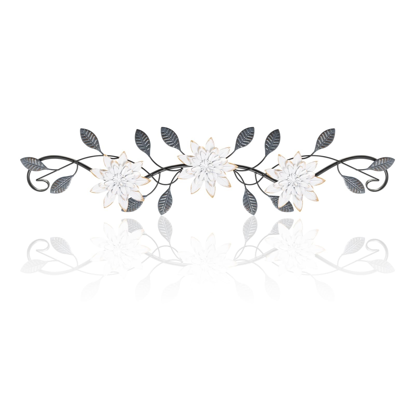 Metal Wall Art Modern Minimalist Flowers Indoor Horizontal Iron Scroll Green