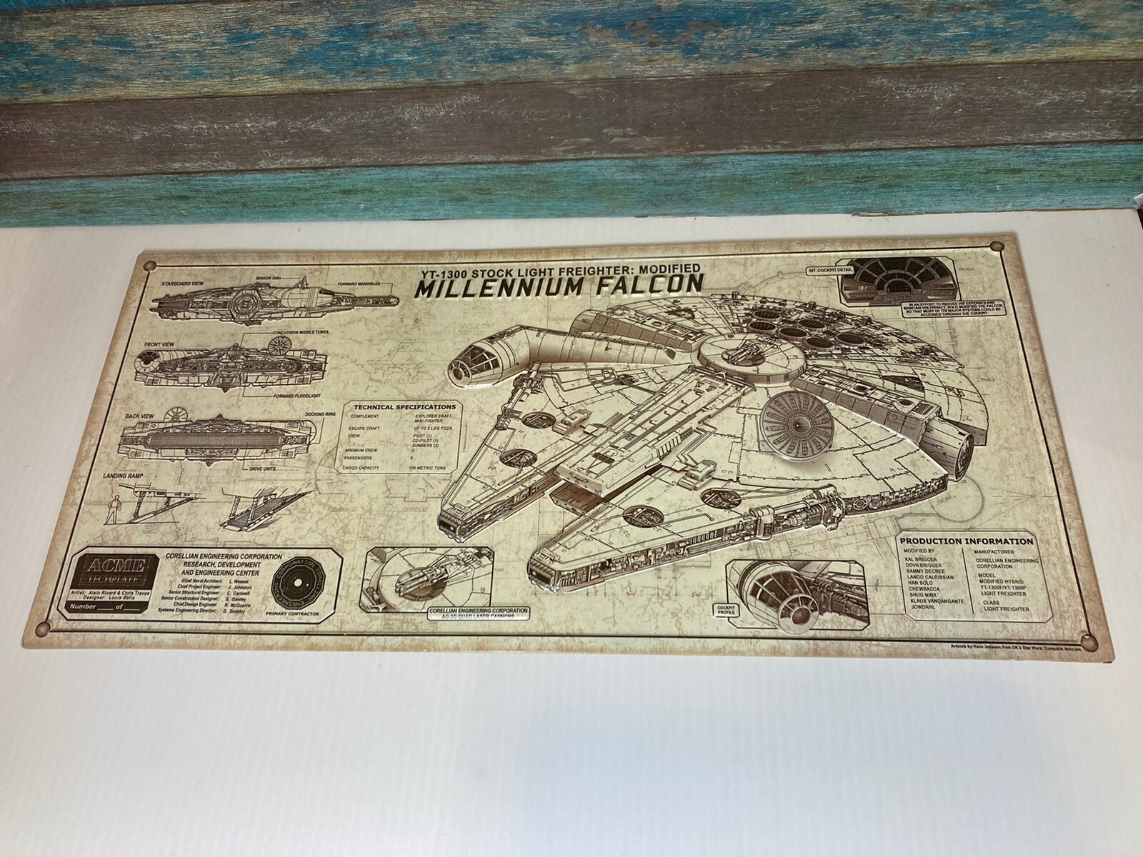 2012 Disney Star Wars Millennium Falcon 3D Metal Sign Wall Decor 21” X 10”