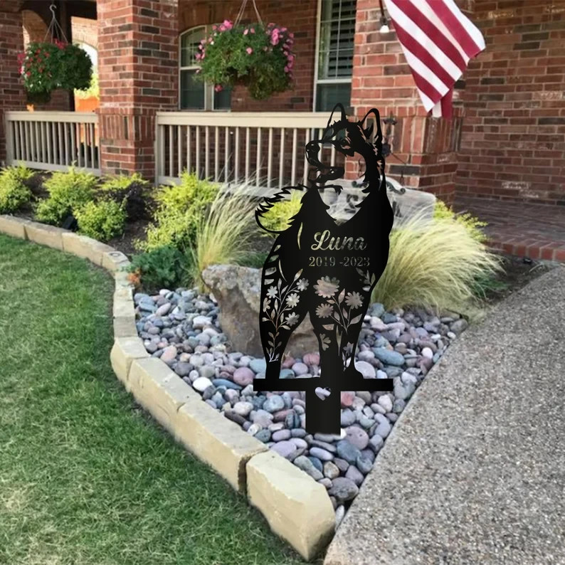Personalized Siberian Husky Stake Metal Sign, Pet Grave Markers, Garden Decor