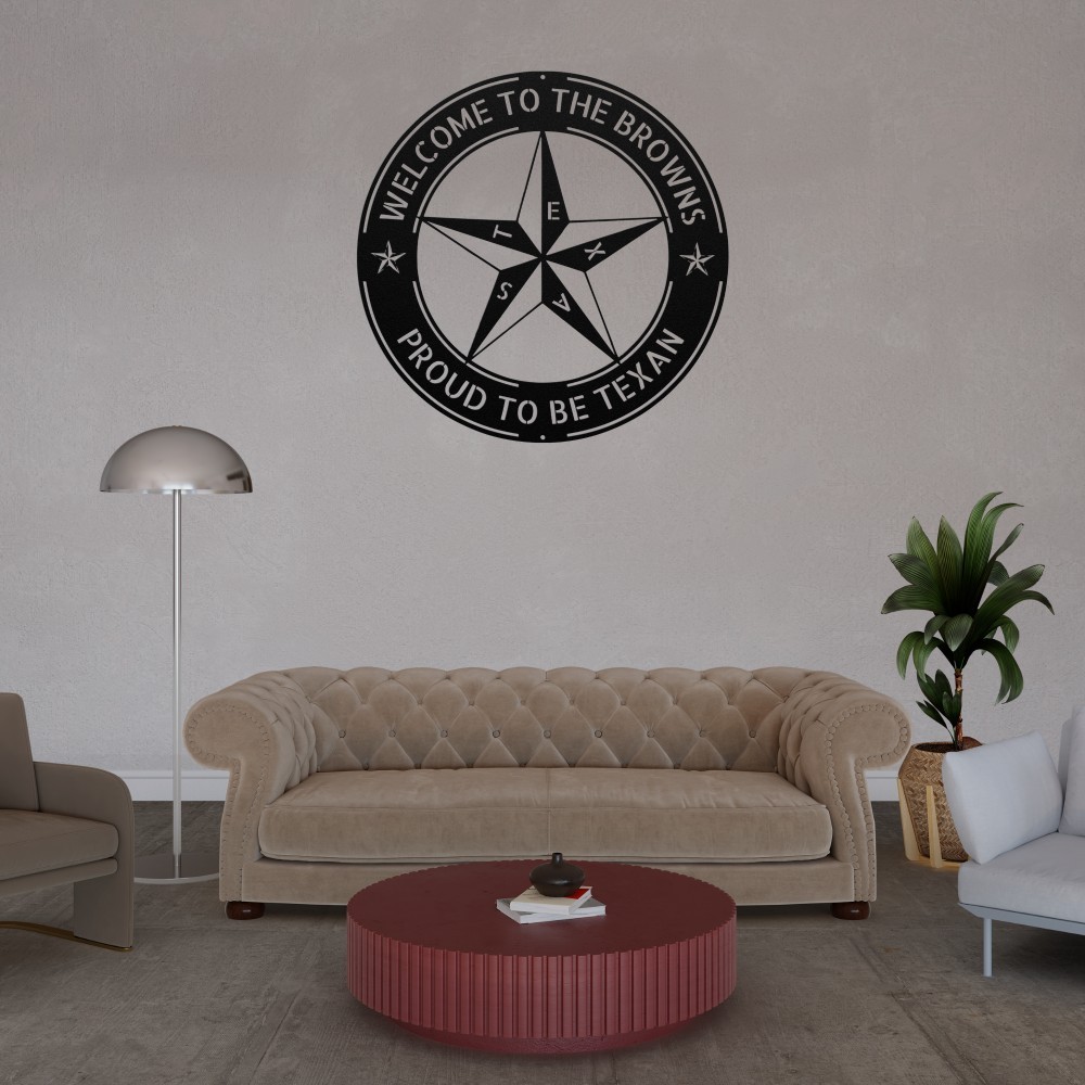 Personalized Texas Star Metal Sign Custom Name Rustic Lone Star Wall Decor