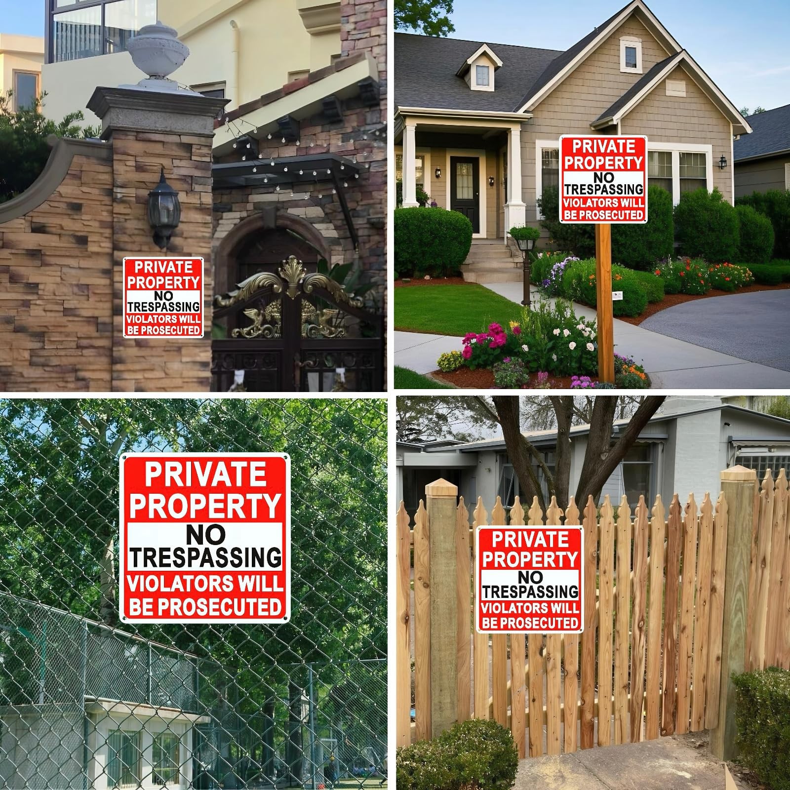 4 Pack Large No Trespassing Signs 9.5 x Inches, Red, white and black
