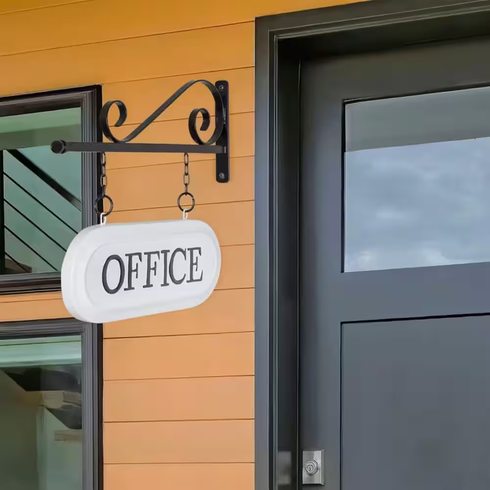 13 In. X 14 In. Black Metal Work with Large Says “Office” Wall Art Sign