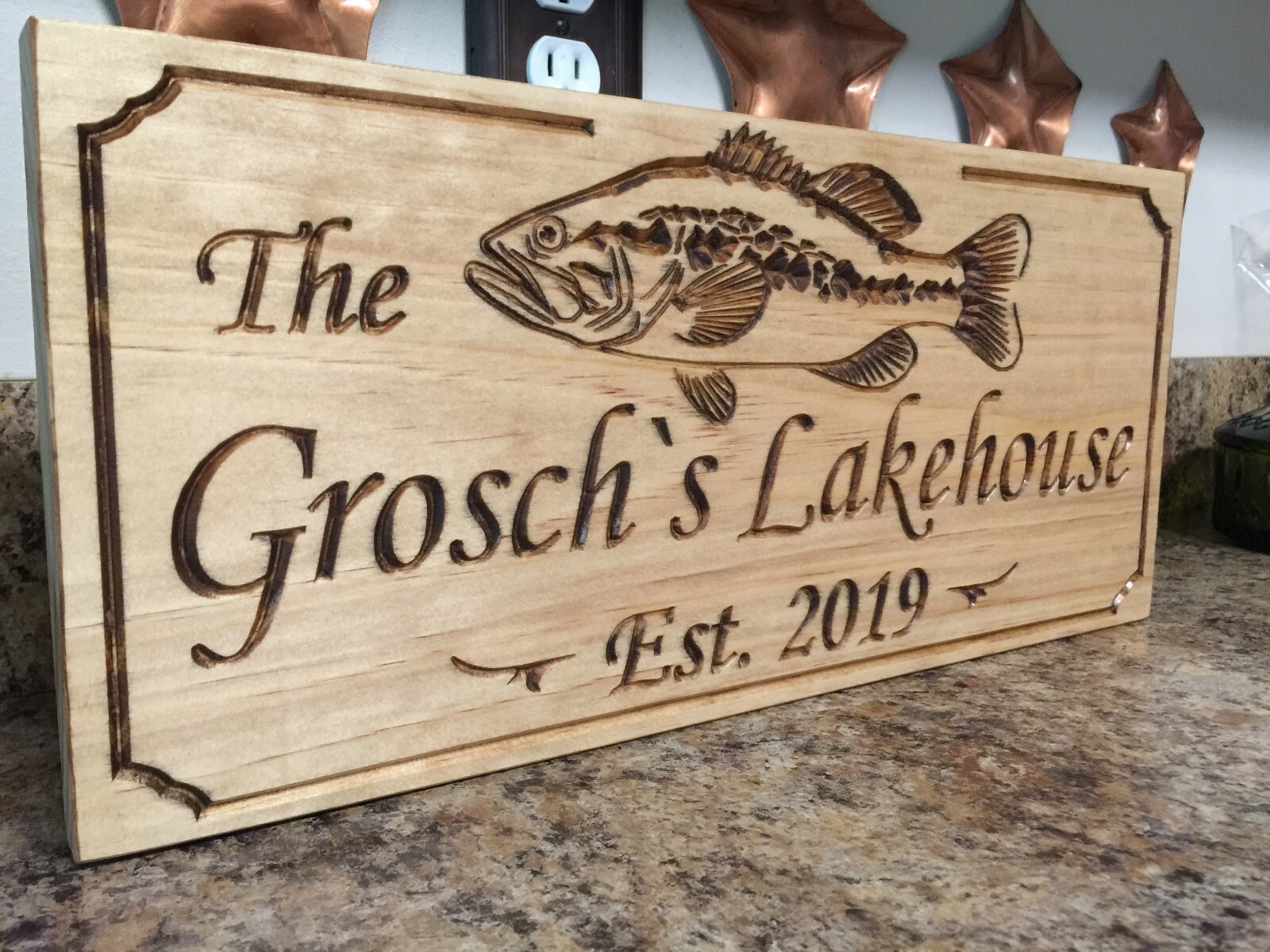 Personalized Cabin Vacation Lake House Family Campsite Signs Large Mouth Bass
