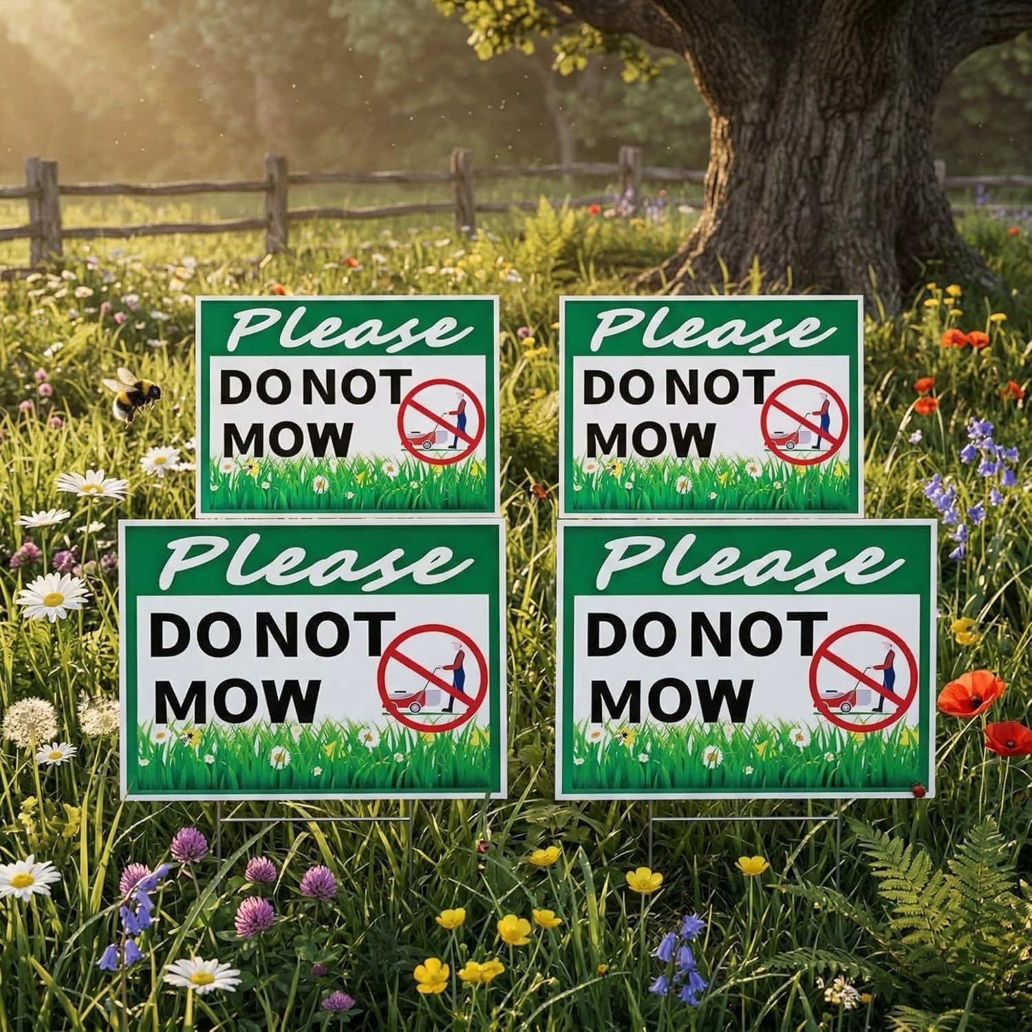 4 Pcs Please Do Not Mow Sign with Metal H Stake 12 x 9 Inches No Mow May Yard…