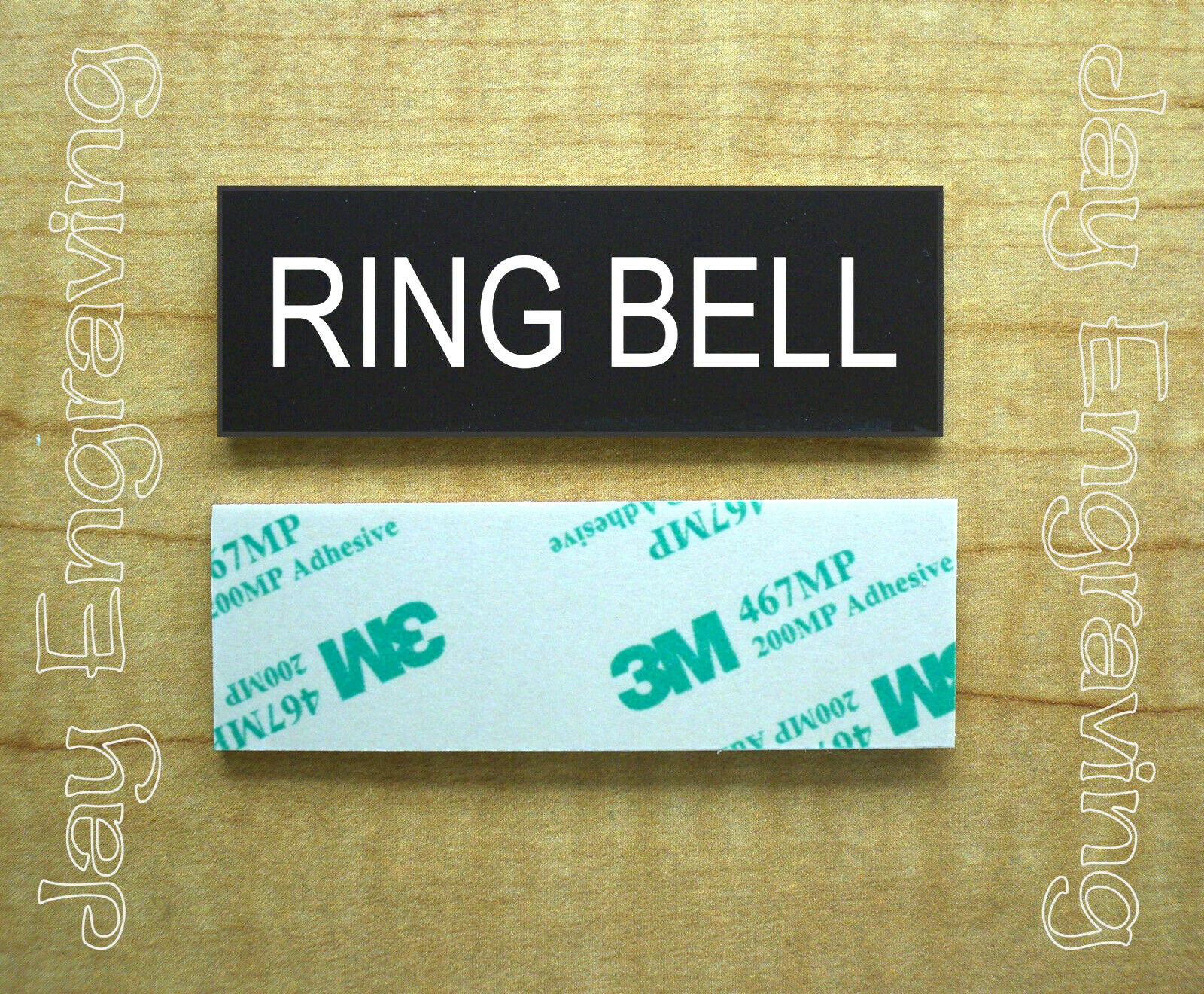 Engraved RING BELL 1×3 Black Tag Sign Plate Plaque | with 3M Adhesive Backing