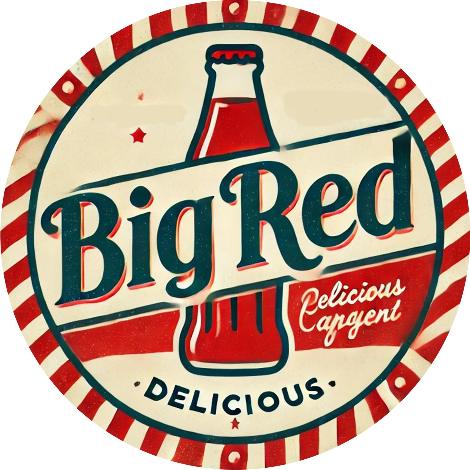 Vintage Big Red Soda Round Tin Metal Sign Aluminum Wall Art 8×8