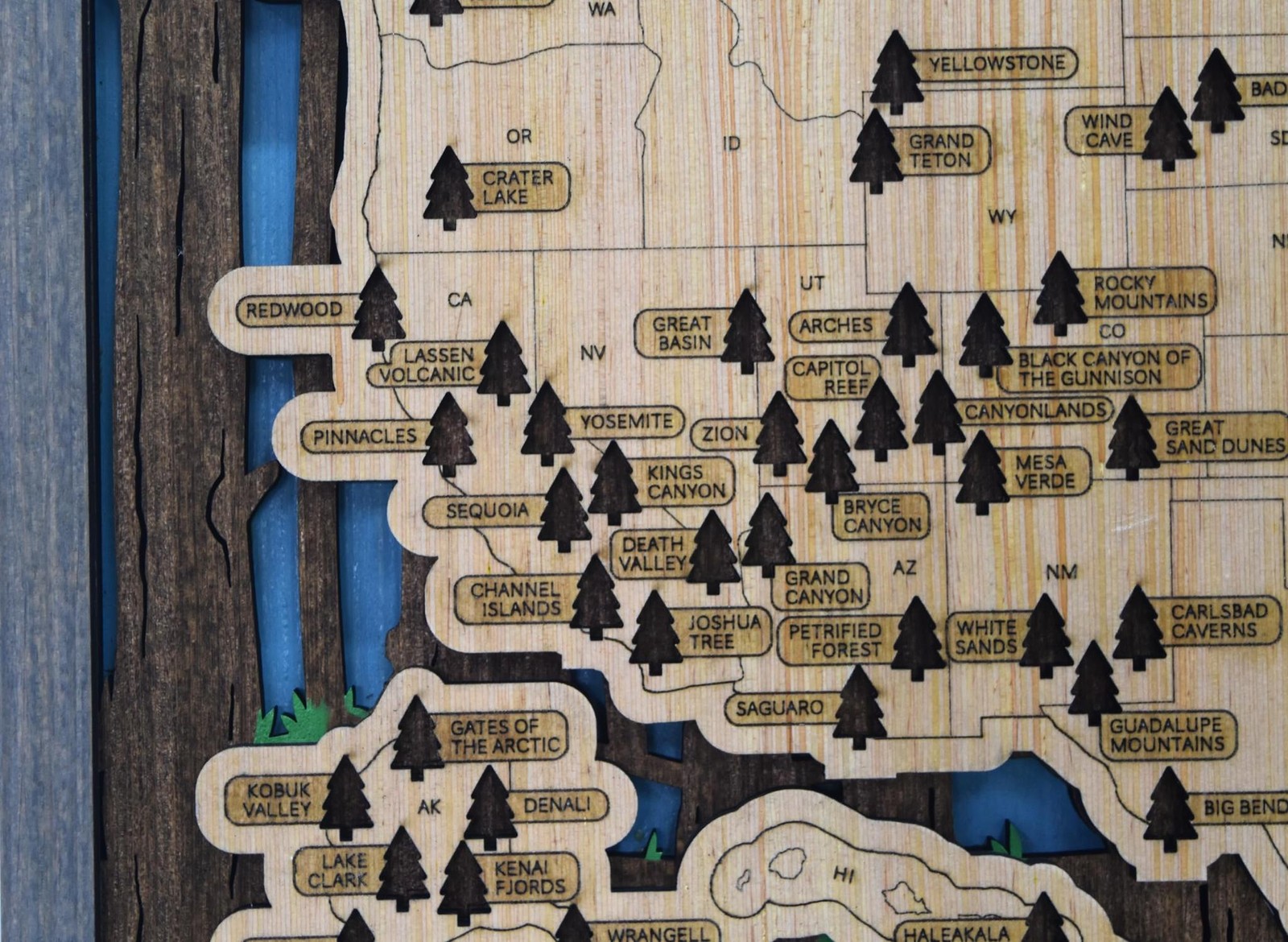 Handmade Wood National Parks Travel Map