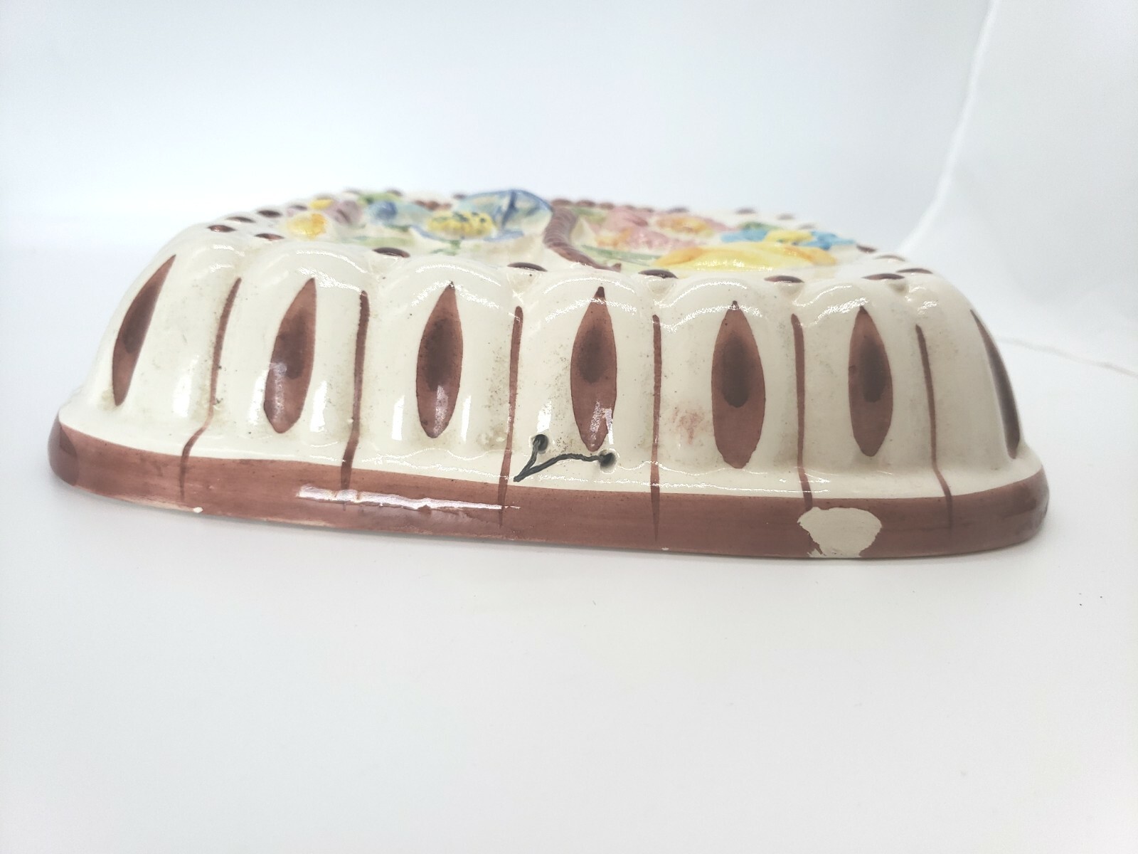 Vintage Ceramic Hand Painted Raised Floral Wall Hanging Mold Italy 9.5″ Square