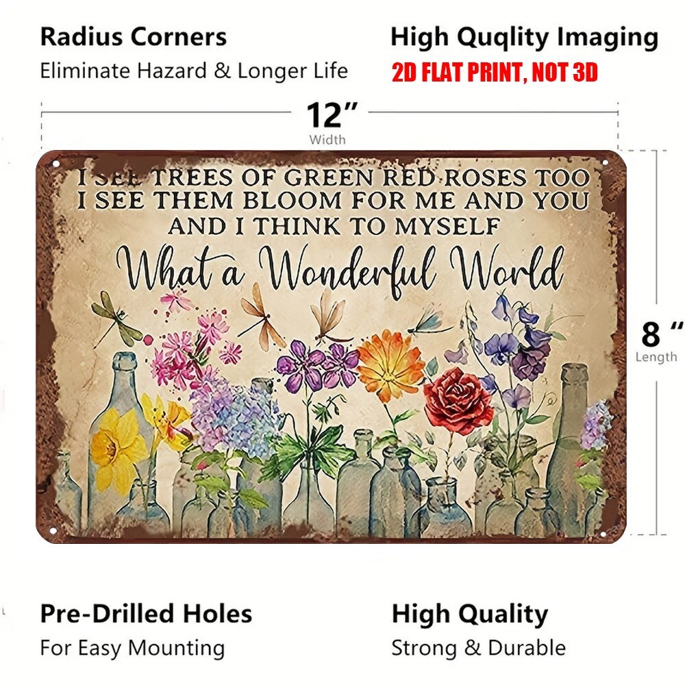 Garden Tin Sign Outdoor Flower Gardening Metal Signs What A Wonderful World 12×8