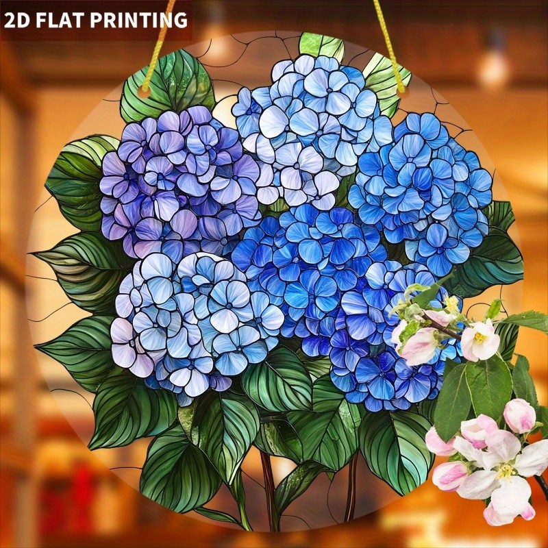 Hydrangea Suncatcher Round Acrylic Home Decor Gifts 8*8in