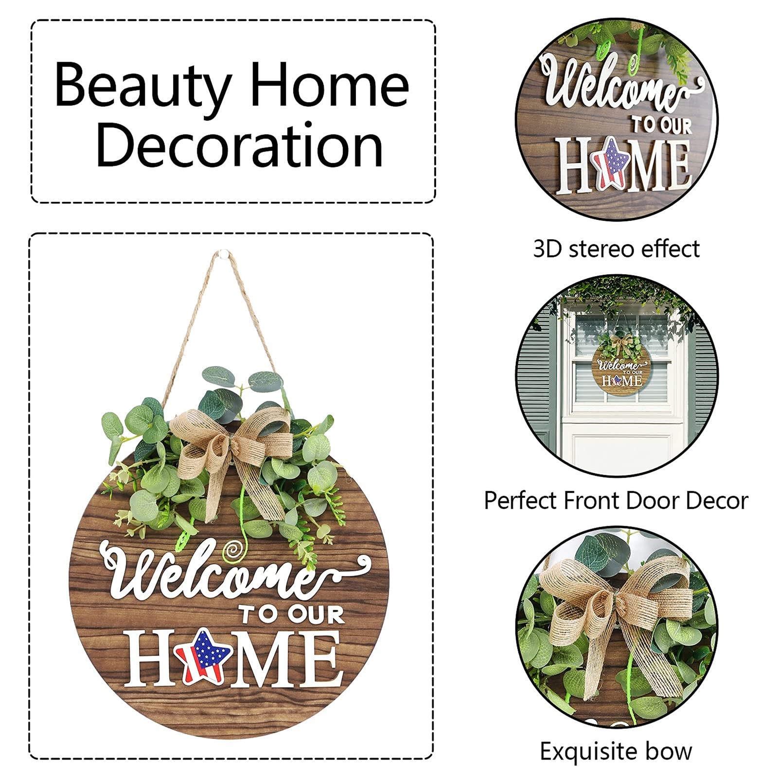 12in Rustic Round Wood Welcome Sign Front Door Decoration Farmhouse Porch design