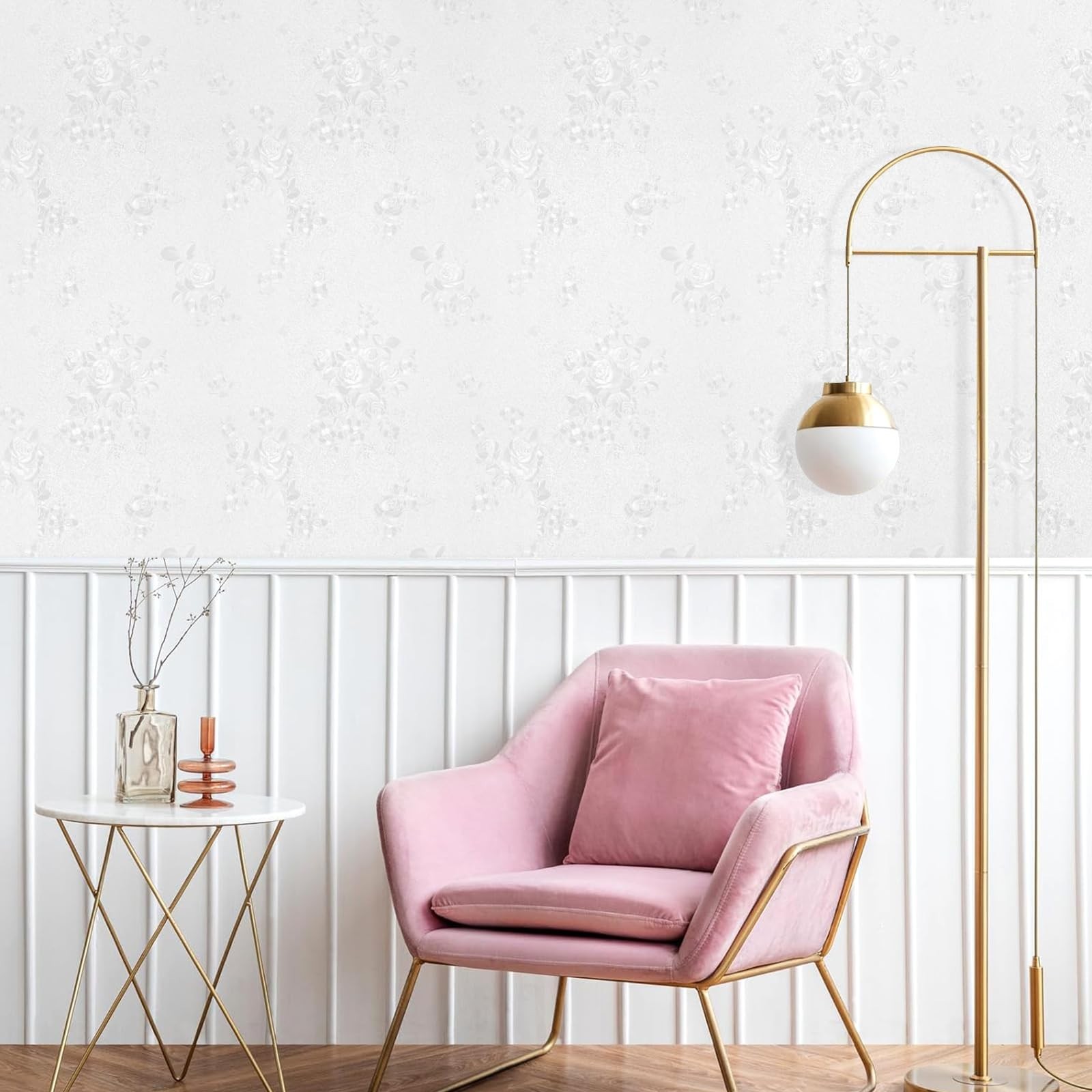 White Wallpaper Peel and Stick Contact Paper 17.3in x 118.1in Floral Embossed…