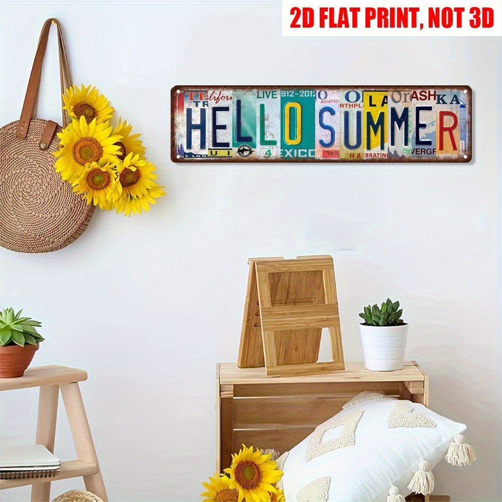 Vintage Hello Summer Metal Tin Signs Street Signs Man Cave Wall Decor Art 16x4in