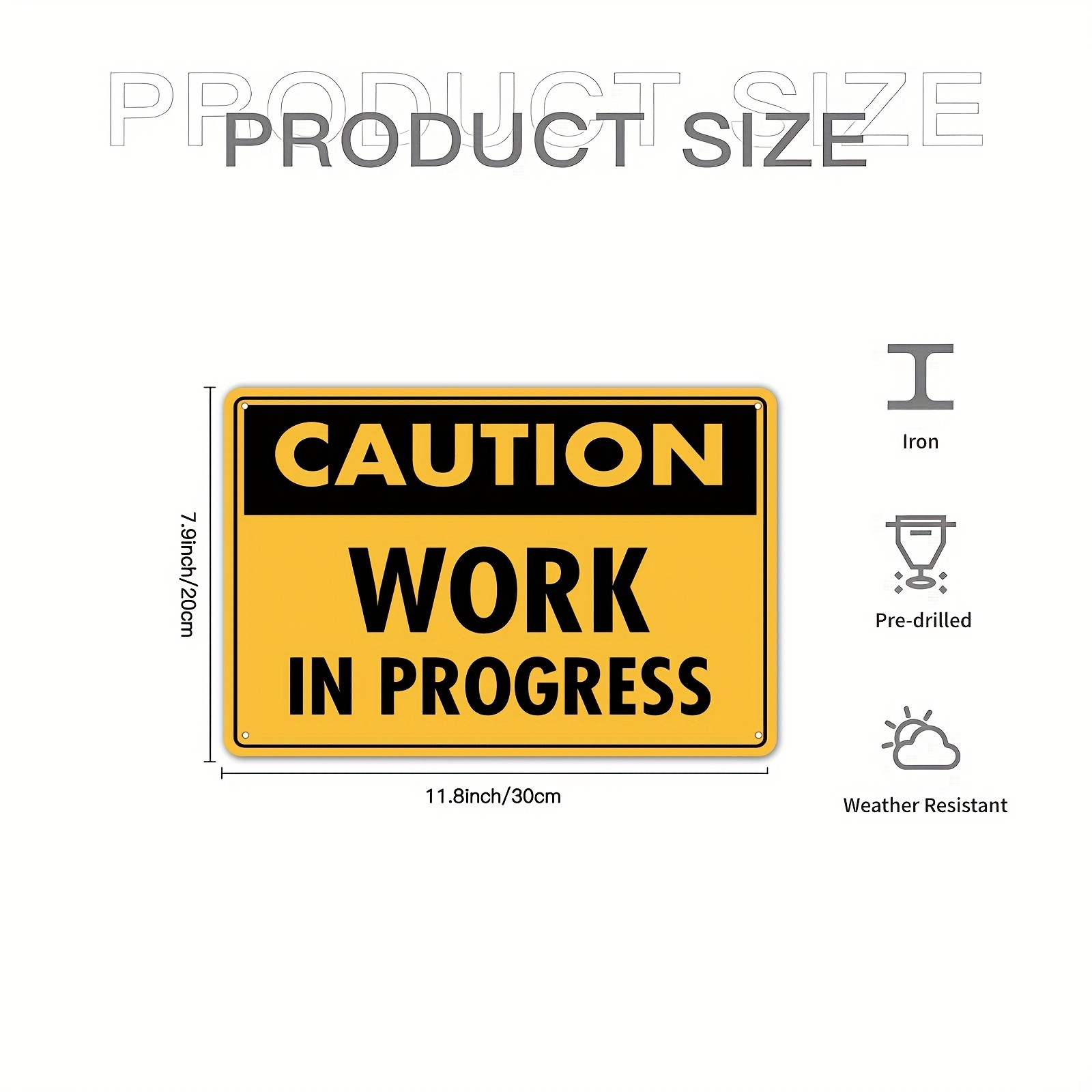 Tin Sign Caution Work in Progress Metal Plaque 20*30cm