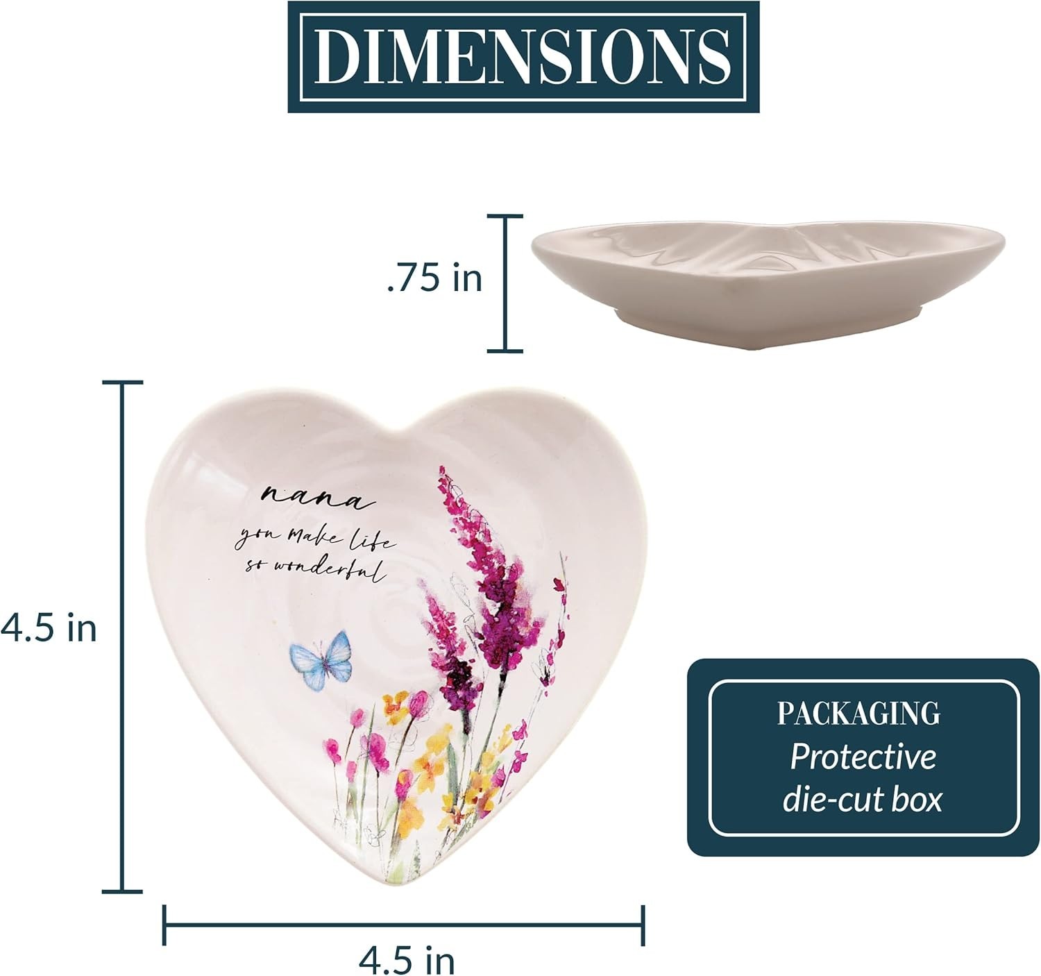 Nana – Ceramic Heart-Shaped Keepsake Floral Dish, You Make Life Wonderful 4.5in