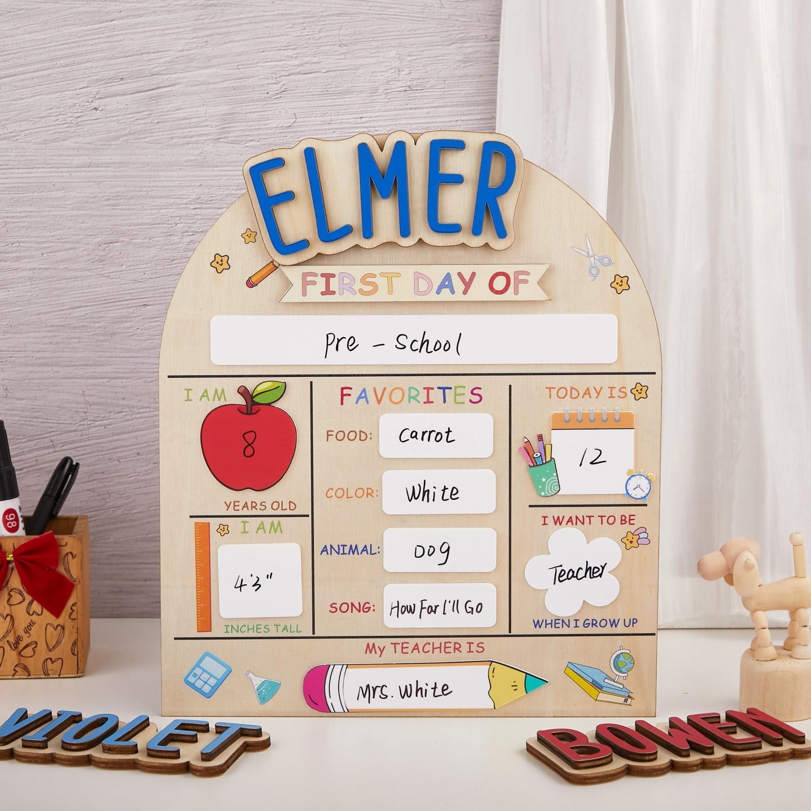 Personalized First & Last Day School Board Kindy Grade Sign