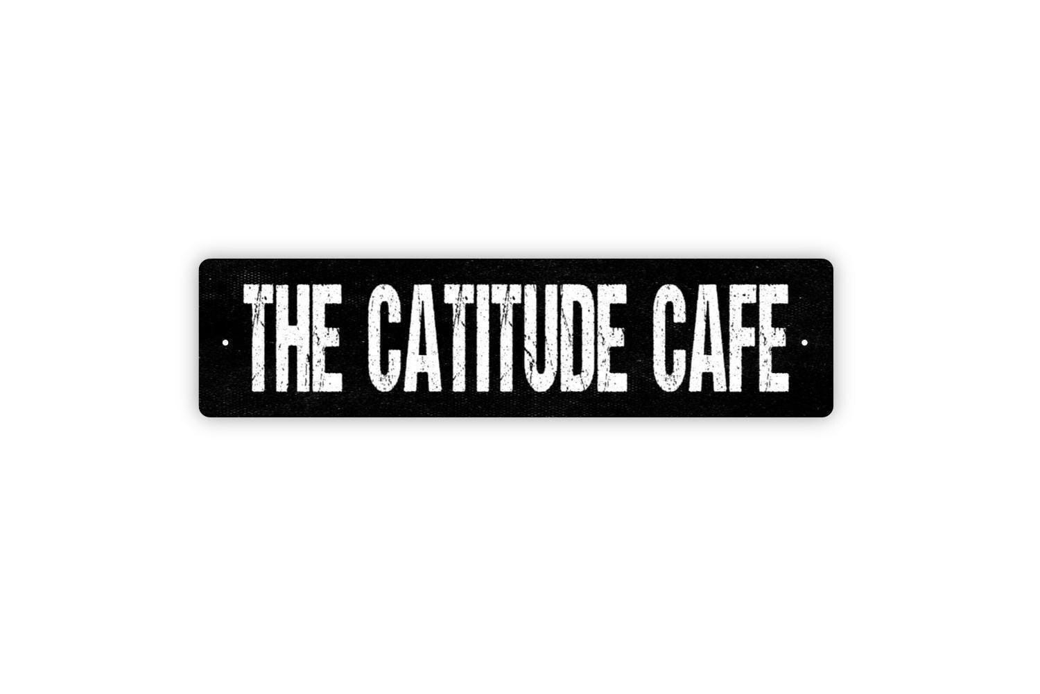 The Catitude Café Sign | Funny Cat Wall Art | Coffee Bar Kitchen Decor