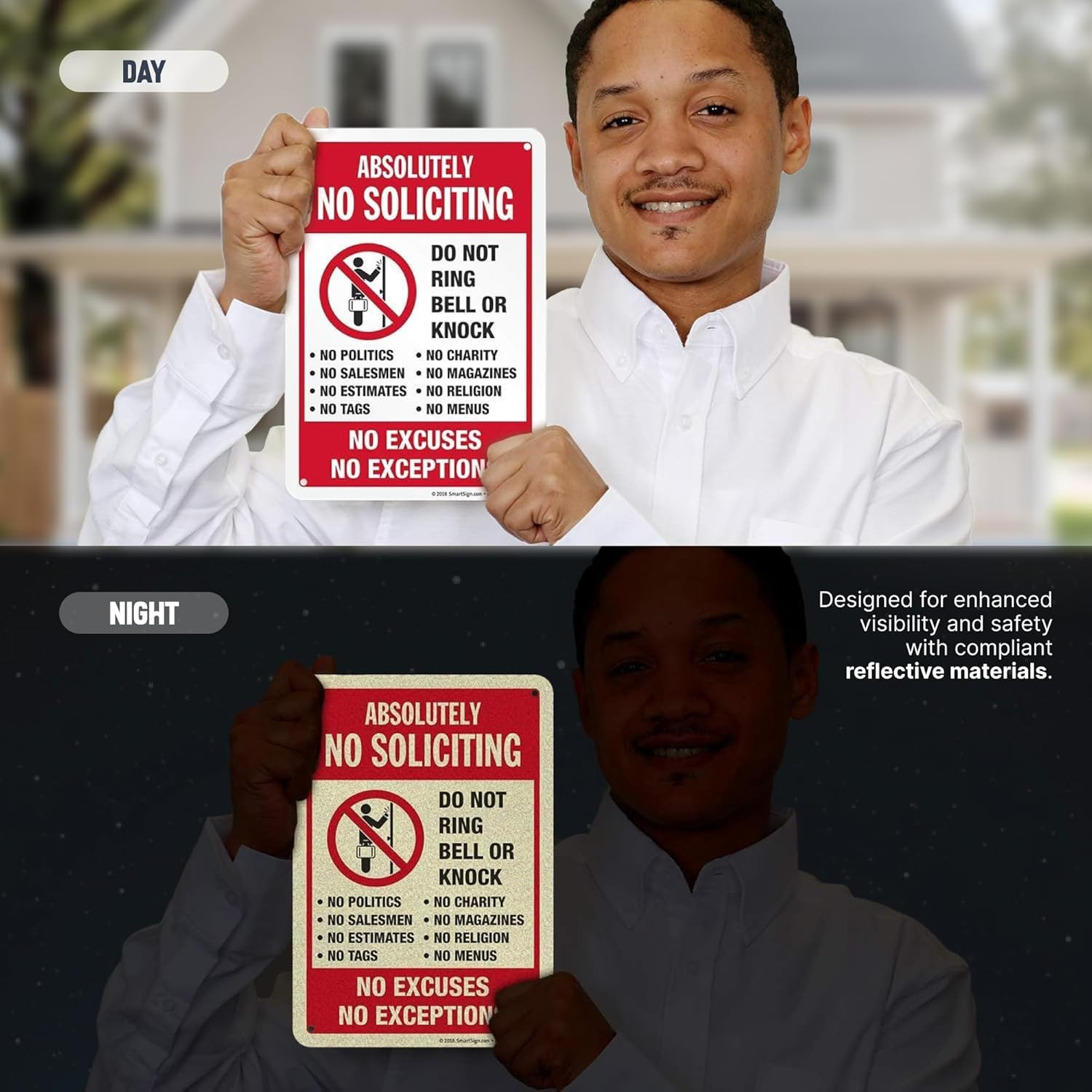 10″ x 7″ ‘Absolutely No Soliciting Do Not Ring Bell No Excuses No Exceptions’ Me