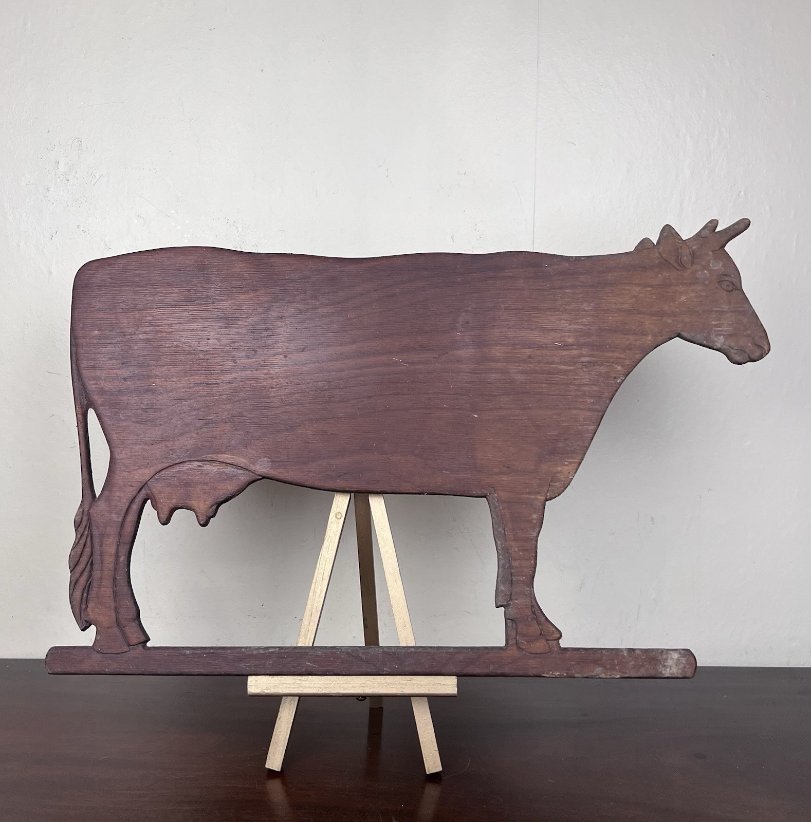 Wooden Cow Wall Hanging Plaque Sign Rustic Primitive Farmhouse Ranch Patina 18″