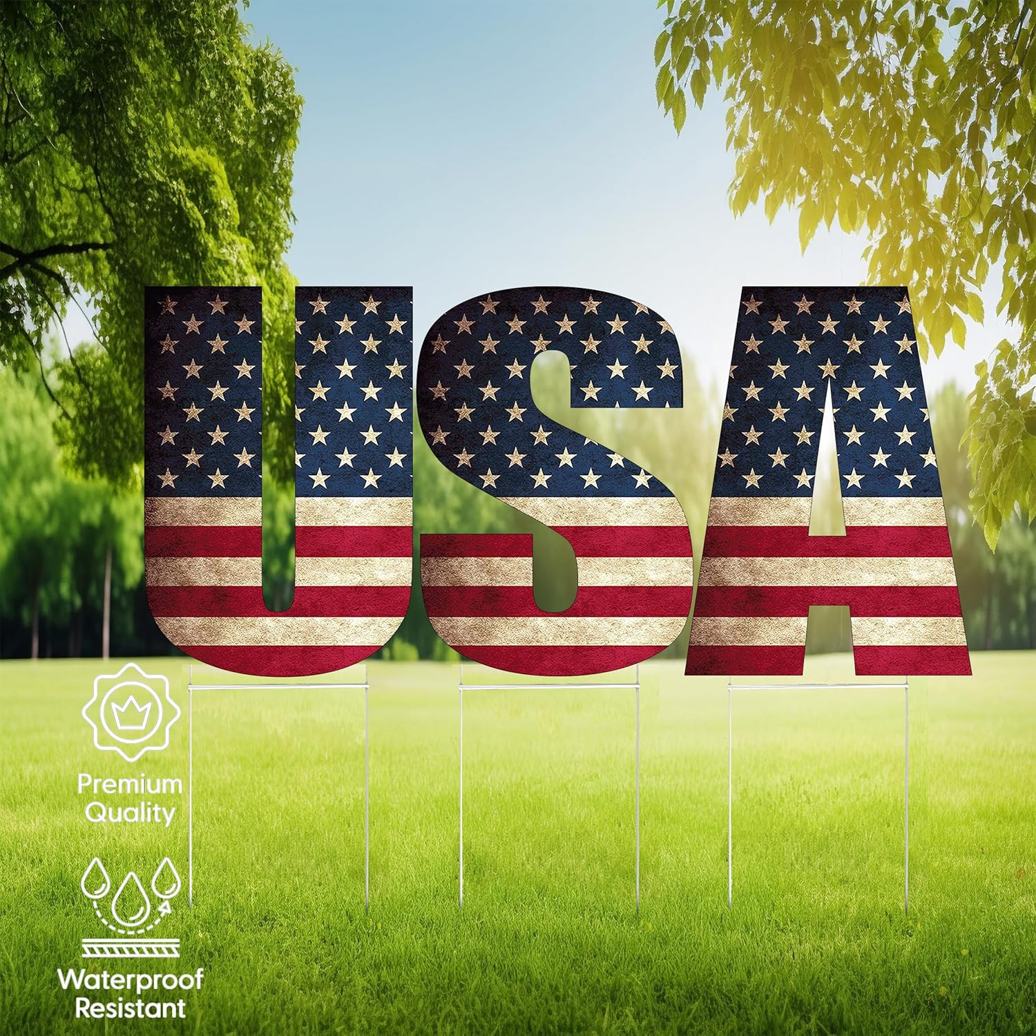 Rustic Large USA United States of America Patriotic Flag Yard Sign Home Decor La