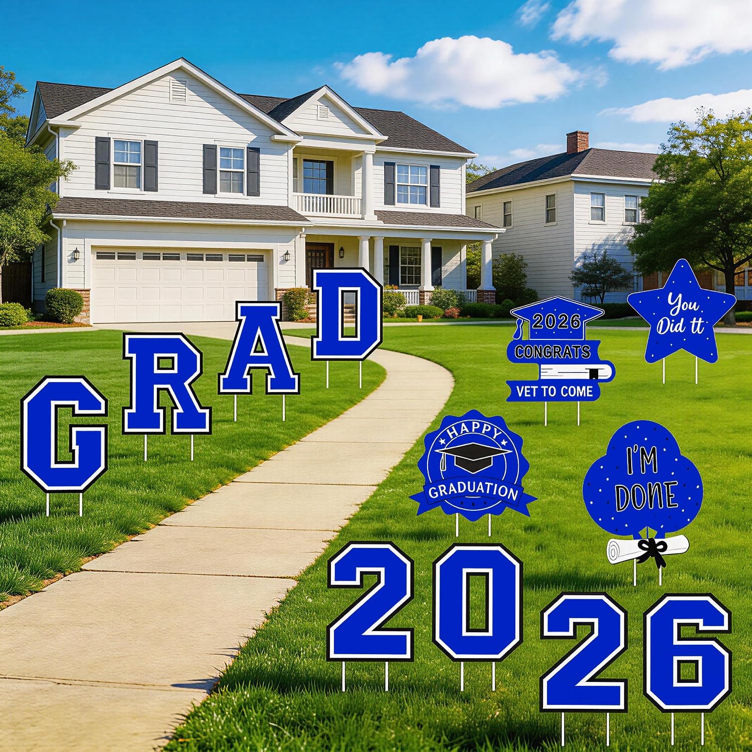 Graduation Decorations 12Pcs Waterproof Blue Graduation Yard Signs Class of 2026