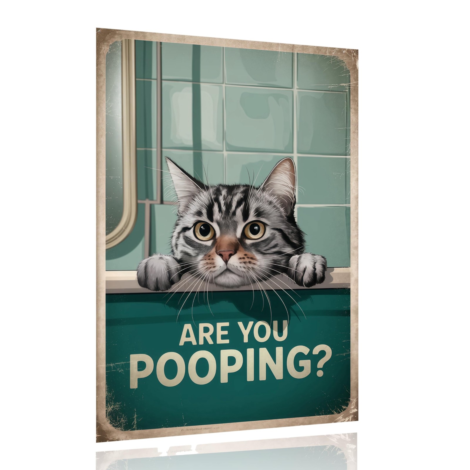 Would Poop Here Again Cat Metal Tin Sign 8×12 Funny Bathroom Wall Decor Gift