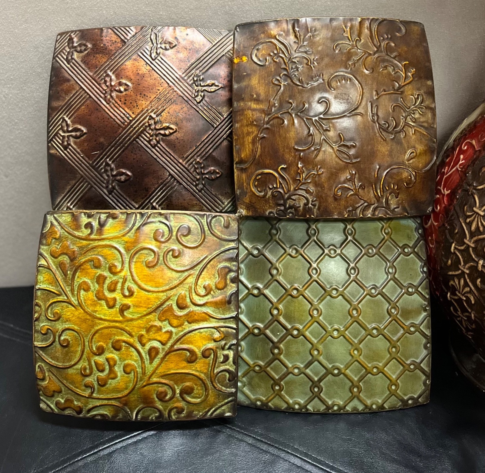 Home Interiors Geometric Scrolls Leaf Metal Square Wall Art Plaque Home Decor