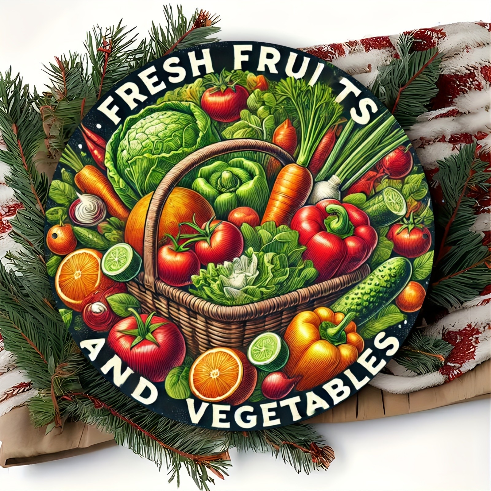 1pc, Fresh Fruits & Vegetables Tin Metal Signs, 8×8 inches, Vintage Artwork, Dur