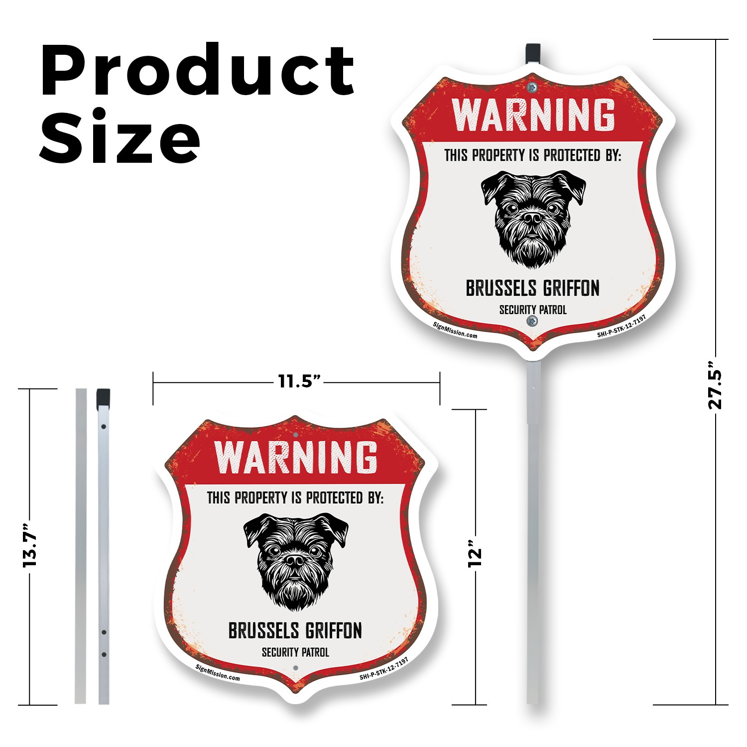 Warning Property Protected by Brussels Griffon Made in t Shield Sign With Stake