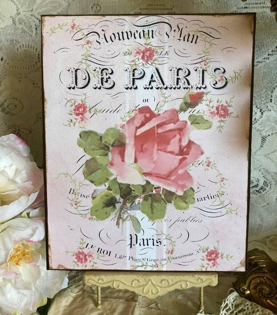Paris, Pink Roses, French Country, Shabby Chic, Handcrafted Plaque / Sign