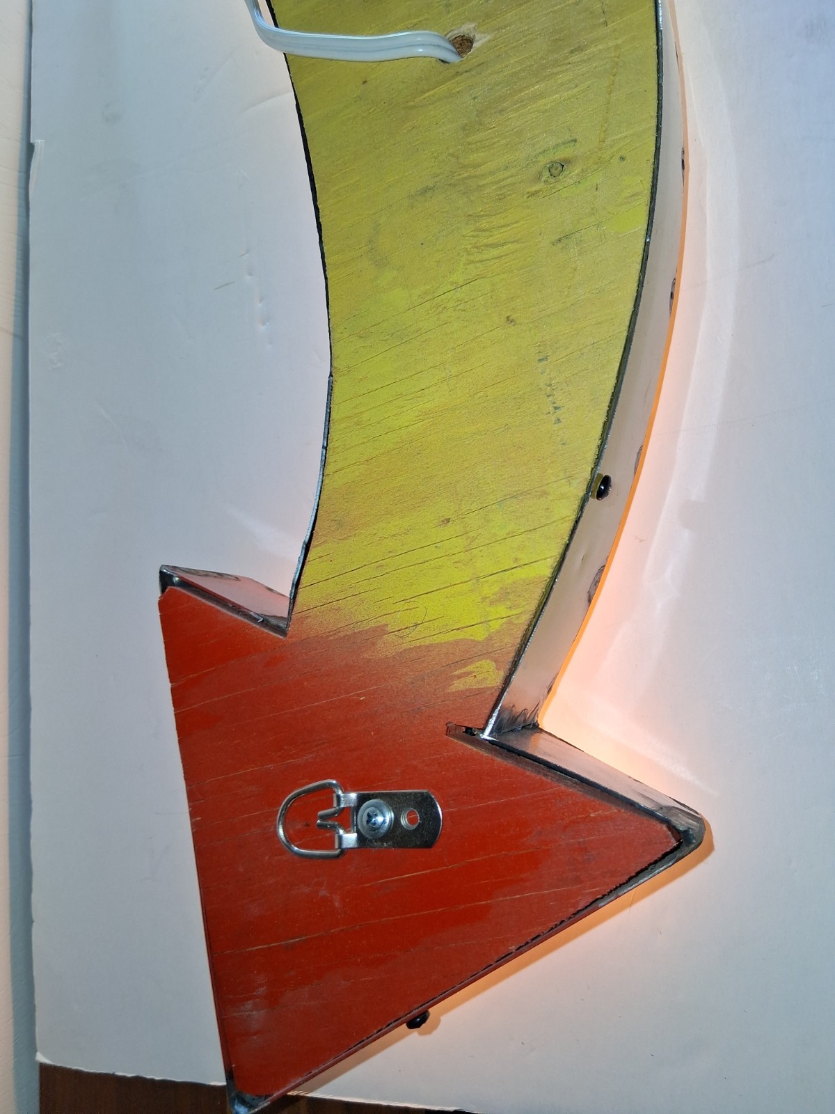 Handmade Lighted Marquee Arrow Wall Sign, Metal Yellow/Red, Hanging Horizontal