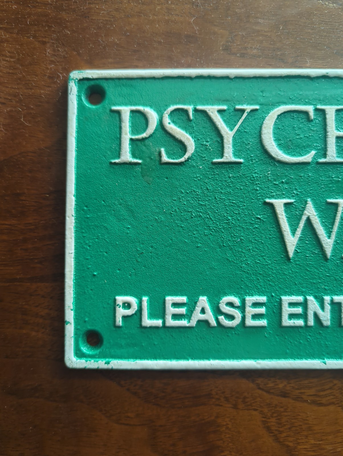 Psychiatric Ward Wall Plaque Green Cast Iron Medium Retro Humor Sign Decor