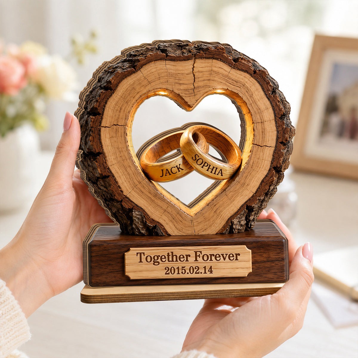 Personalized Together Forever Couple 2-Layer Wooden Block Gift for Her Him
