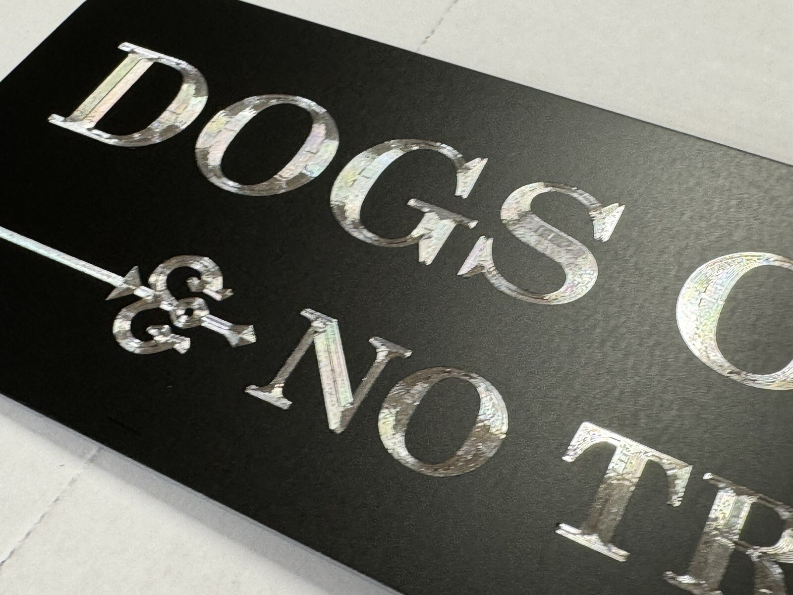 Engraved Dogs On Premises No Trespassing Diamond Etched Aluminum Metal 12×3 Sign