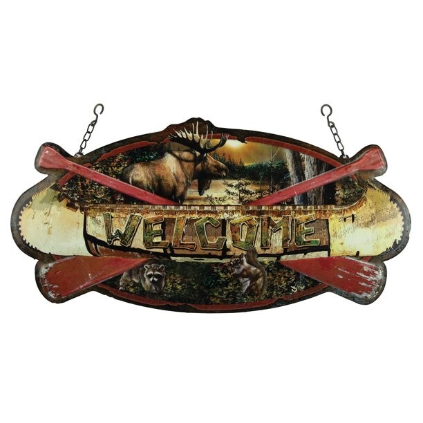 Rivers Edge Products Hanging Sign Welcome Canoe 1971 – DOUBLE SIDED 24″ x 12″