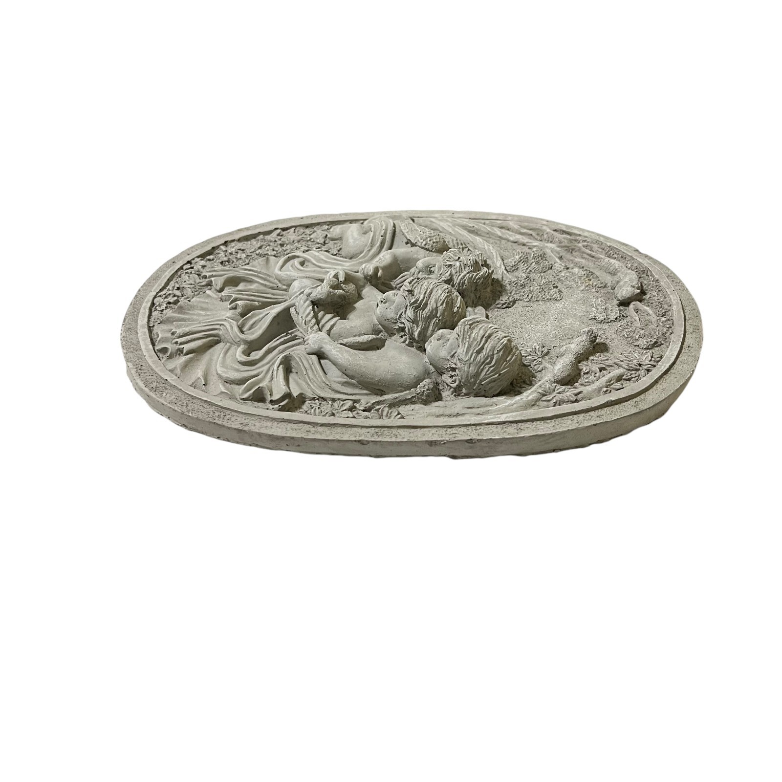 Cherub Angels Wall Plaque Plaster 11.5″ x 8.5″ Decor Lt Gray 3D Textured Angels