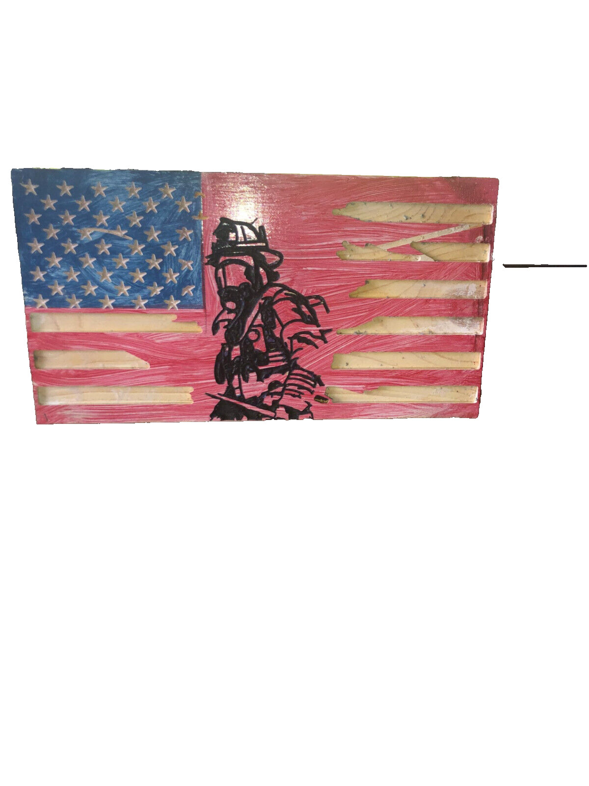 american us flagwith fireman silhouette in black red,white blue 11×21