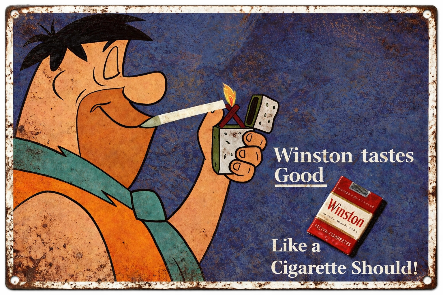 Flintstones Winston Cigarettes Vintage Tobacco Advertising 8×12 Metal Sign