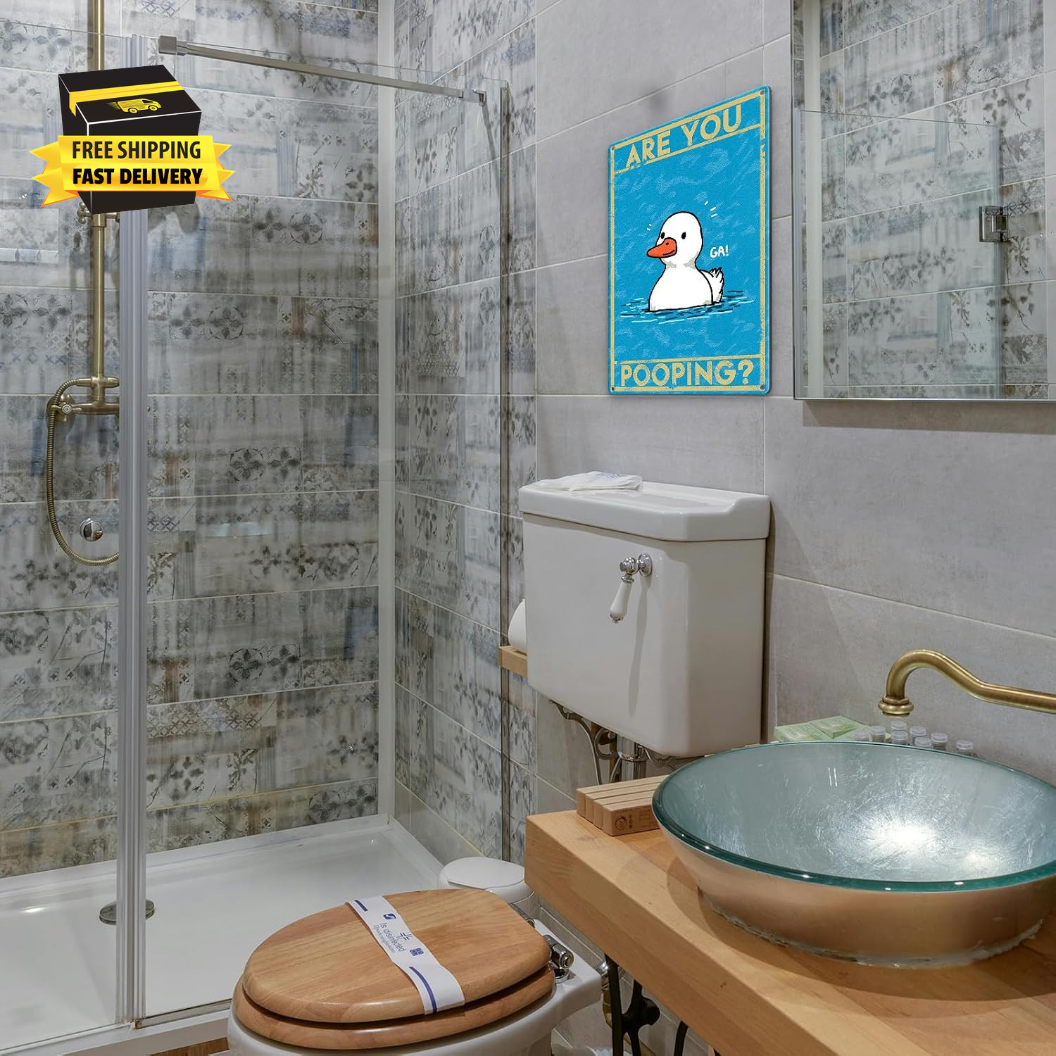 Funny Bathroom Wall Art Are You Pooping – Vintage Duck Metal Sign – Duck Art – 8