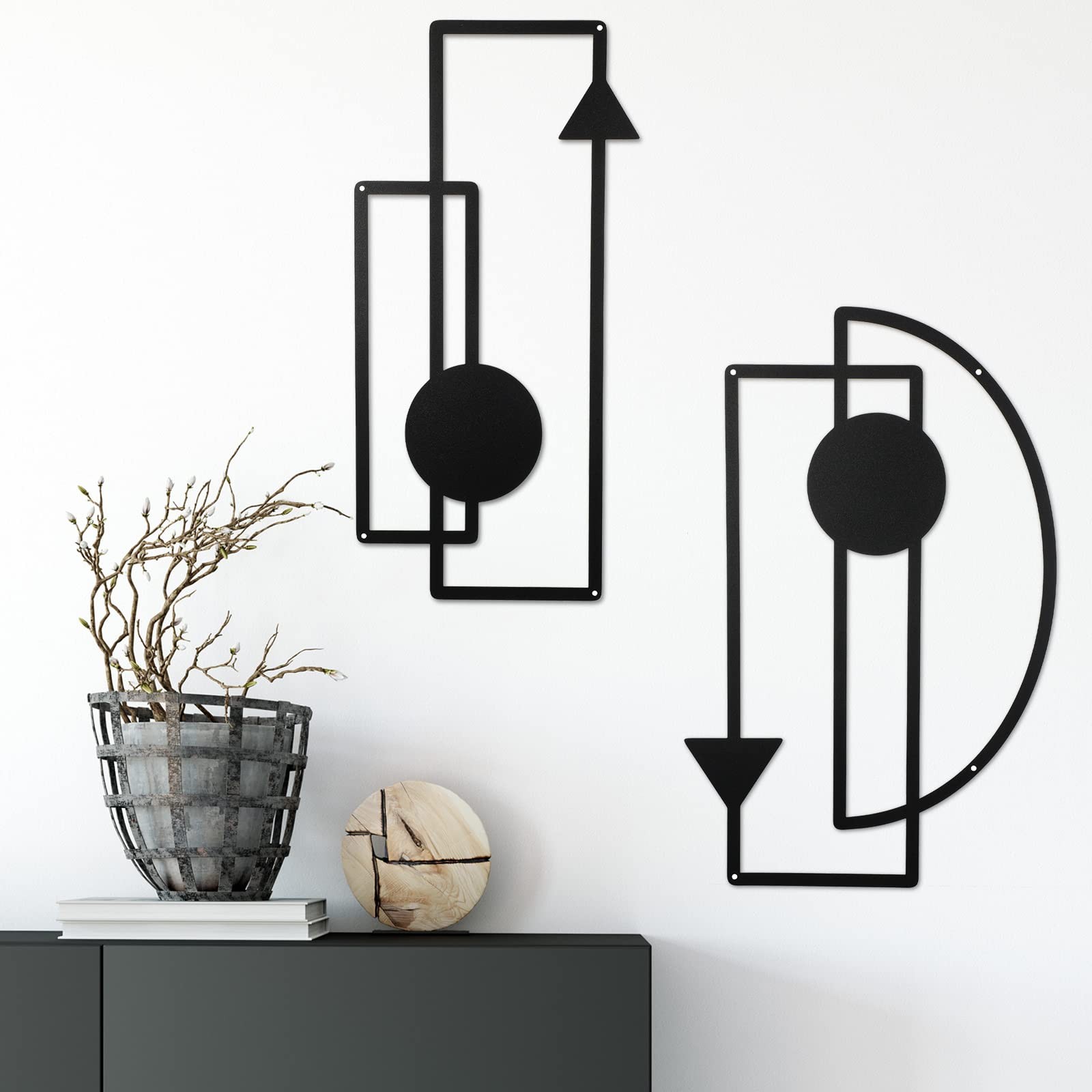 Riyiper 2 Pcs Metal Wall Art Minimalist Abstract Vertical Geometric Metal Wal…