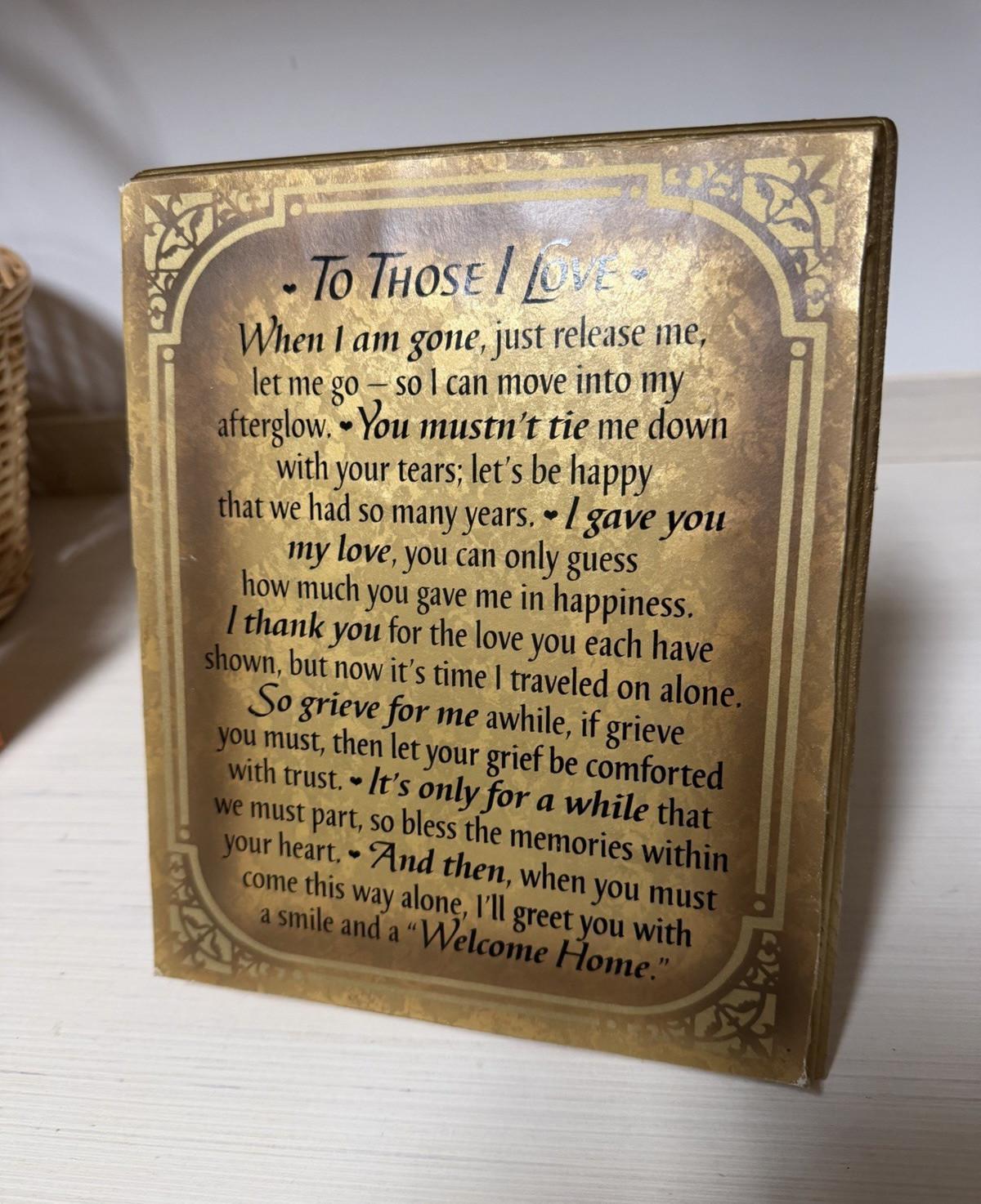 Inspirational “To Those I Love” Memorial Quote Wood Plaque Sign, Free Standing