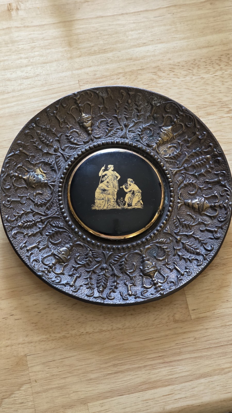 Vintage Neoclassical Brass Metal Wall Art Plaque Roman Greek Mythology 7″