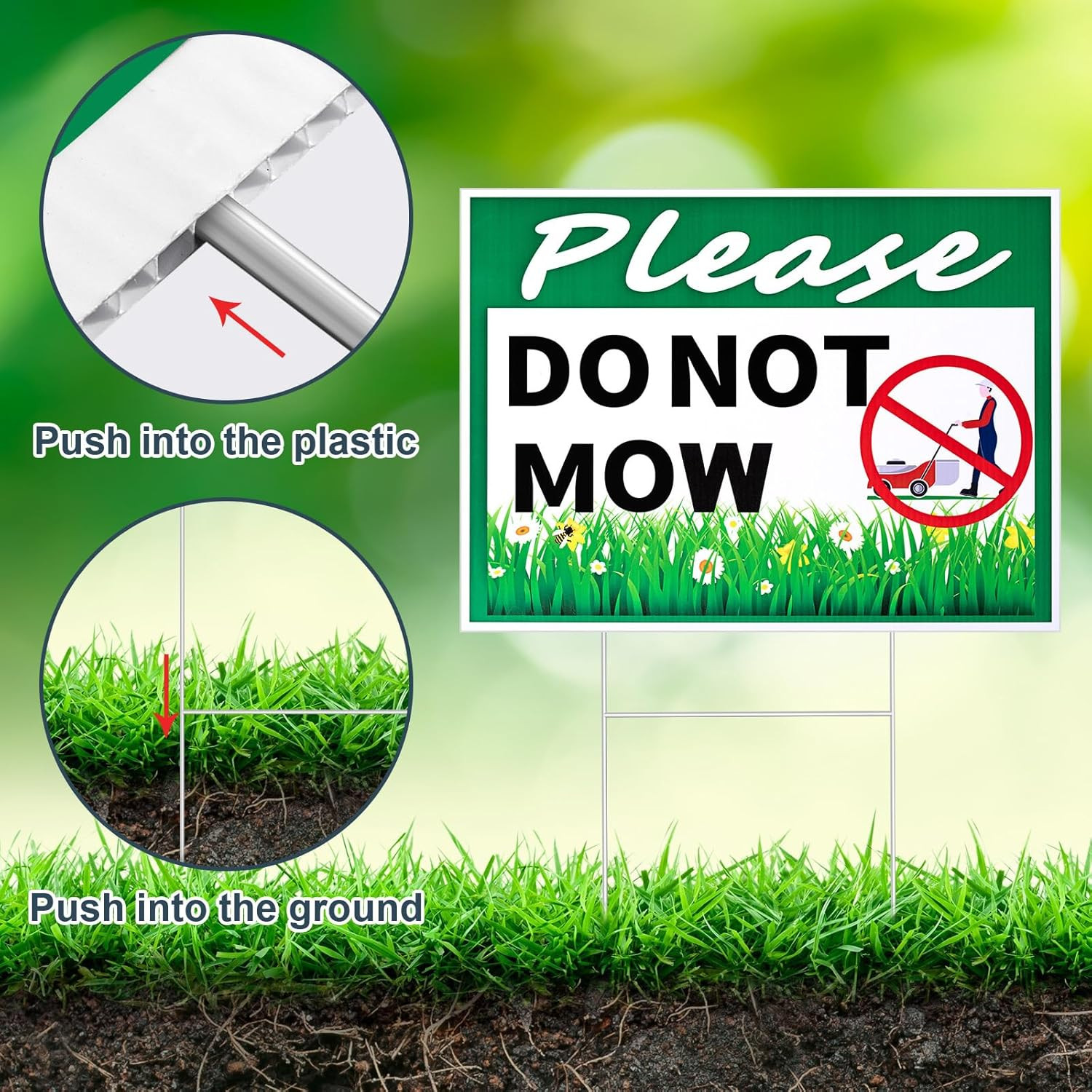 2 Pcs Please Do Not Mow Sign with Metal H Stake 12 X 9 Inches No Mow May Yard Fl