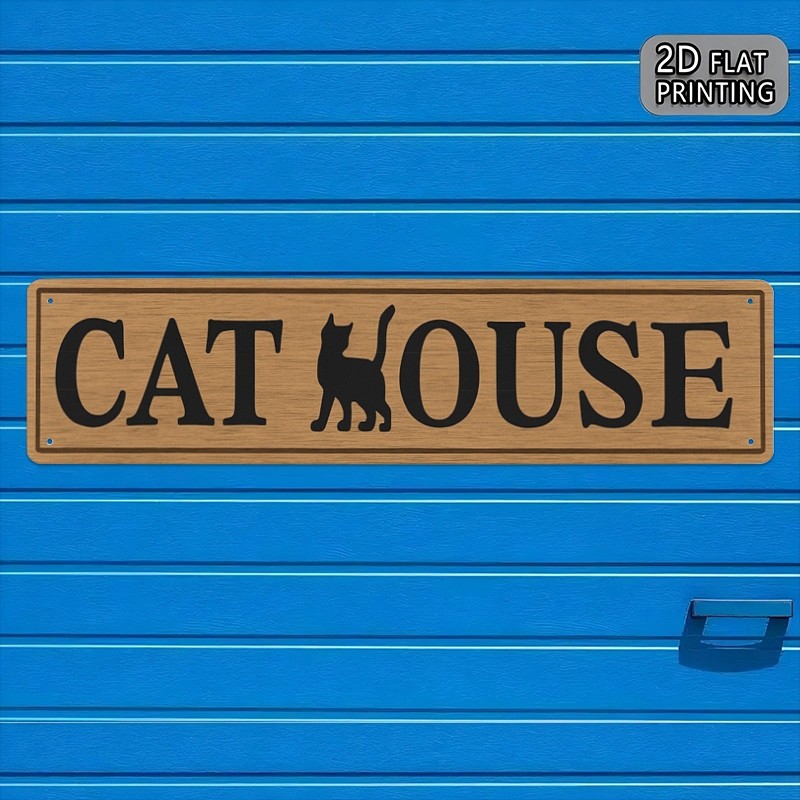 Cat House Wood Grain Metal Sign Cat Lover Farmhouse Wall Art Decoration Gift