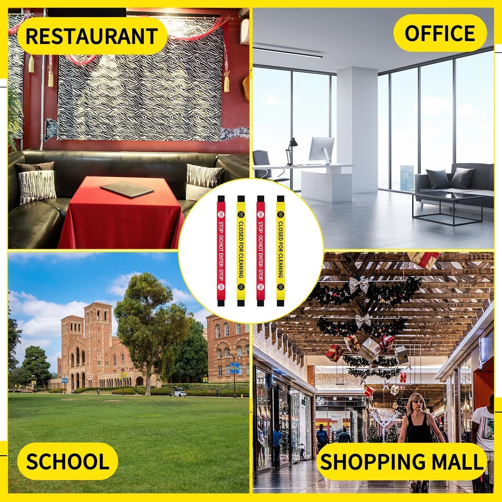 4 Pcs Magnetic Closed & Do Not Enter Signs – Red/Yellow Nylon Door Barricade 42″