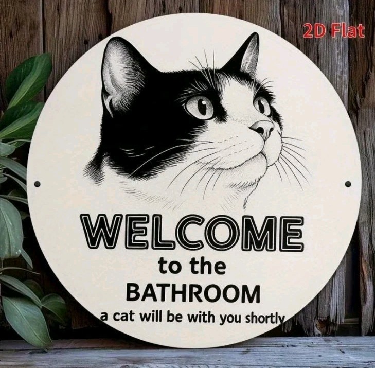 Black Cat Welcome to the Bathroom Sign Funny Metal Wall Plaque Retro Kitten Cat