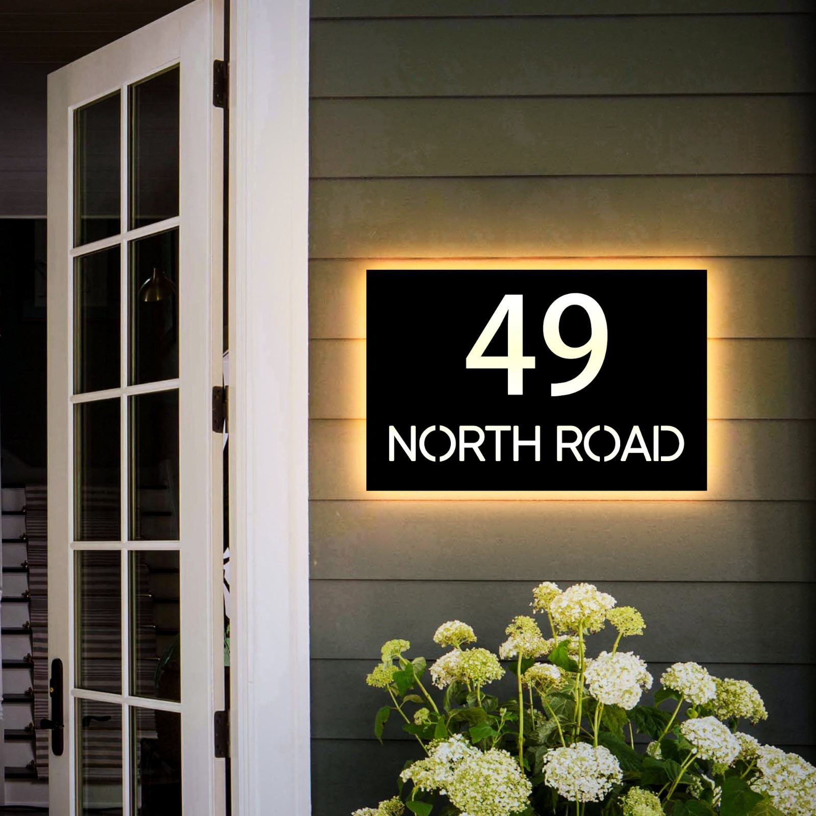 Solar LED House Number Sign Personalized Outdoor Address Plaque