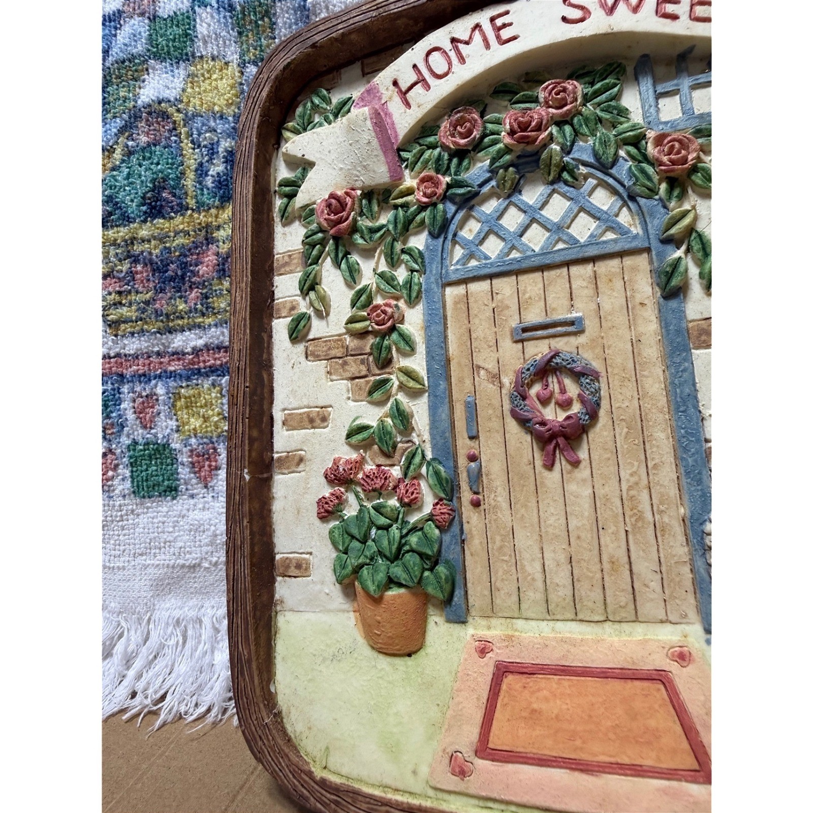 Vtg Cottagecore Grandmacore Teddy Bear Home Sweet Plaque & Love Quilts Towel Lot